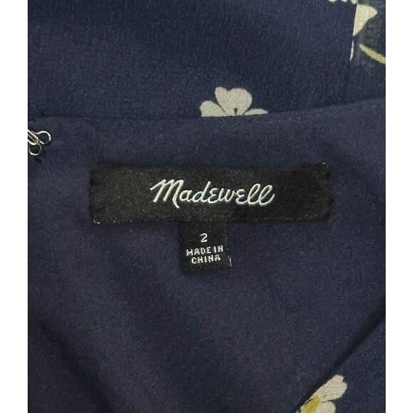 MADEWELL Button Front Midi Dress Sheer Sleeve Blue Floral Brunch Cottagecore - Picture 10 of 12